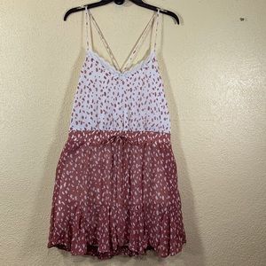 Millow Root Summer Mini Dress White Mauve Pink Size L Spaguetti Straps